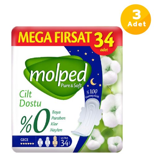 Molped Pure Soft Gece Mega Fırsat Paketi 34 lü 3 Paket