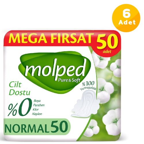 Molped Pure Soft Hijyenik Ped Normal Mega Fırsat 50 li 6 Paket