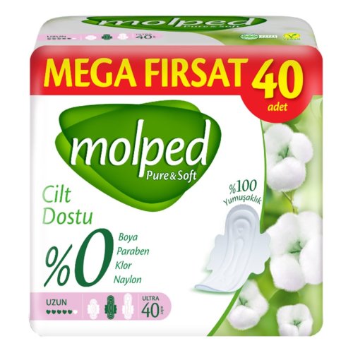 Molped Pure Soft Hijyenik Ped Mega Fırsat Paketi (Gece+Normal+Uzun) 124 Adet